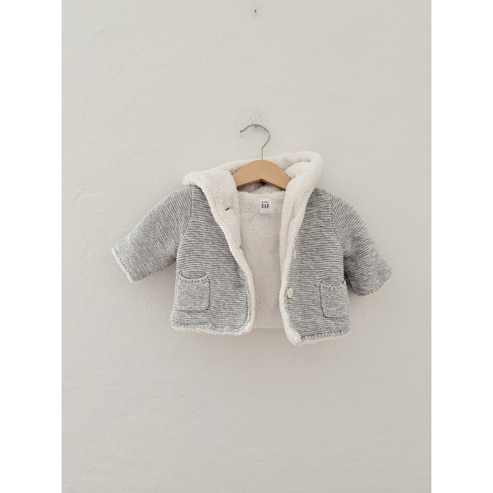 Baby Gap Infant Gray Knit Sherpa Lined Hooded Sweater Coat Jacket 0-3 Months
